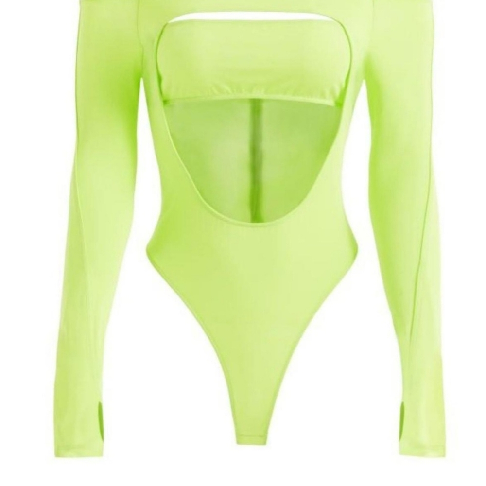 Mugler X HM fitted acid green chartreuse cut-out bodysuit, H&M sz XXS | NWT